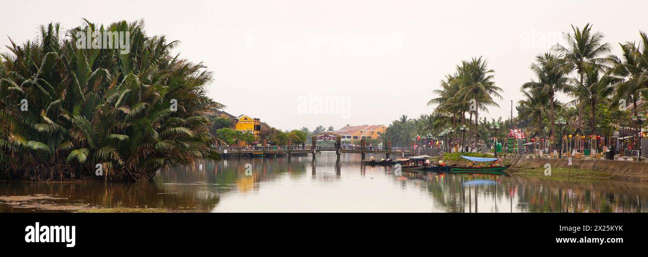 Thu Bon river bridge view with sampans, Hoi an, Vietnam Stock Photo