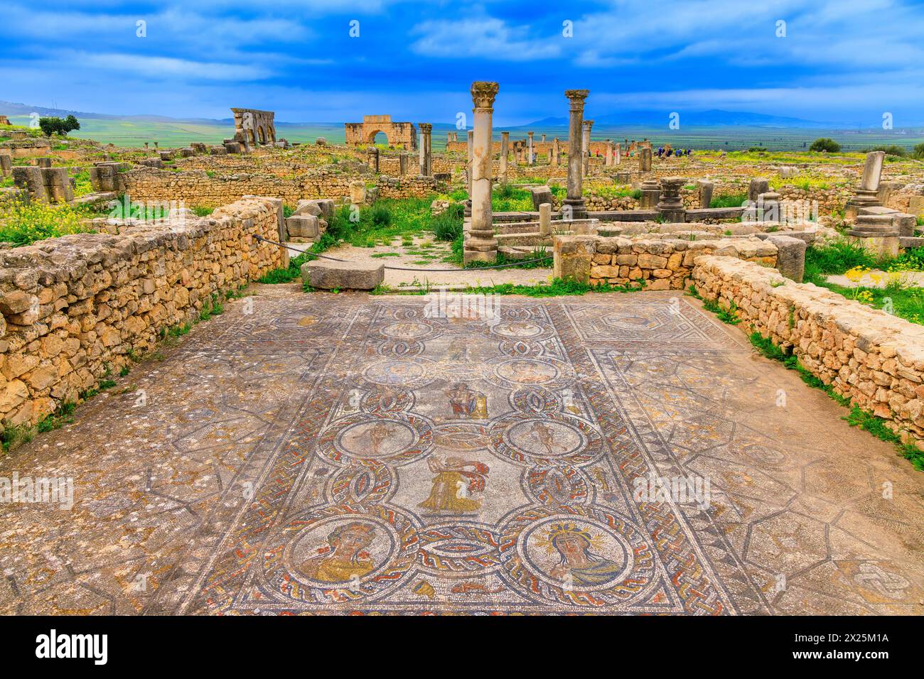Volubilis, Morocco. The House of the Labours of Hercules Mosaics. Stock Photo