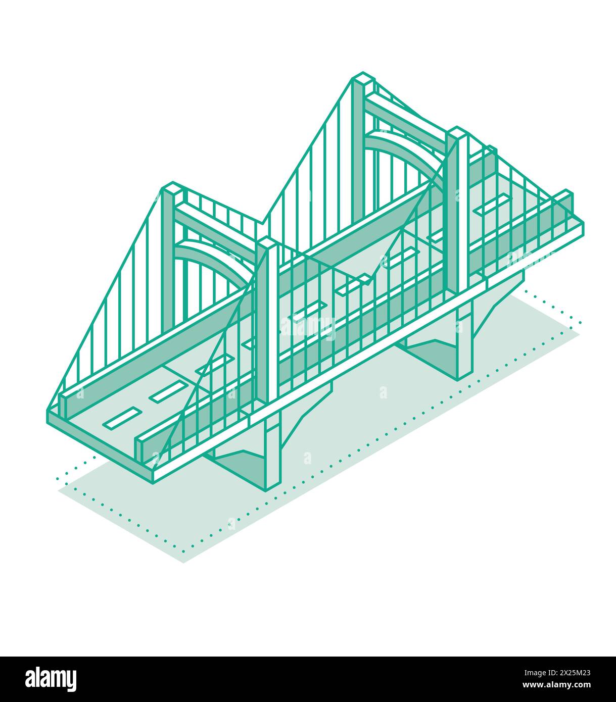 Isometric outline bridge. Vector illustration. Road icon. Urban infrastructure. Suspension bridge. Stock Vector