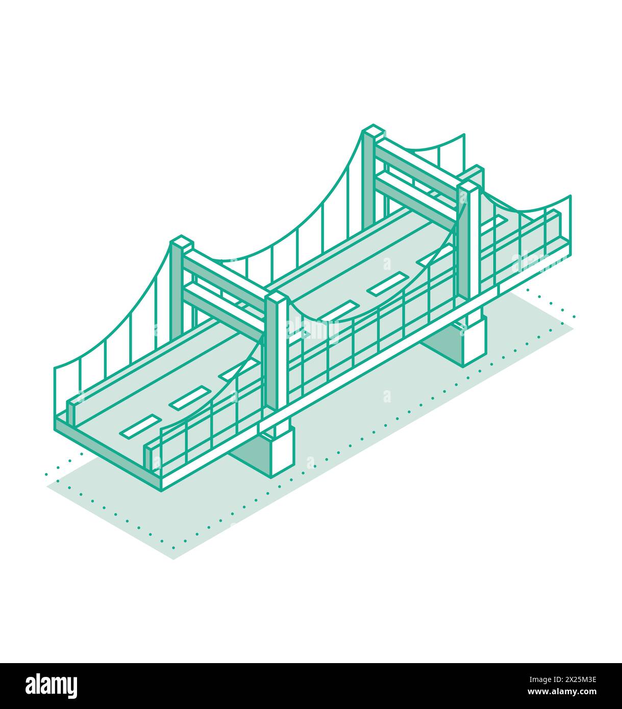 Isometric outline bridge. Vector illustration. Road icon. Urban infrastructure. Suspension bridge. Stock Vector