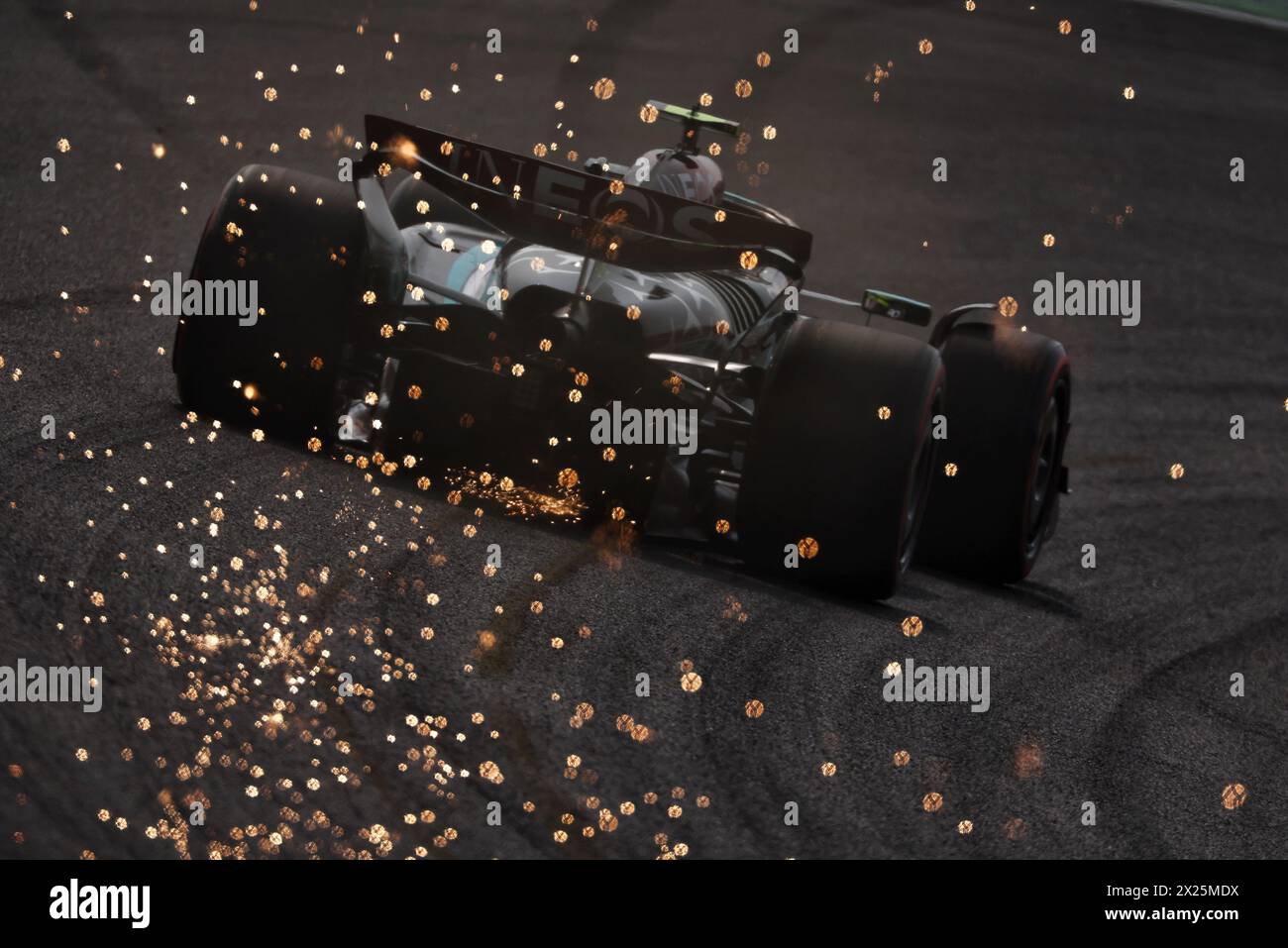 Lewis Hamilton (GBR) Mercedes AMG F1 W15 sends sparks flying. Formula 1