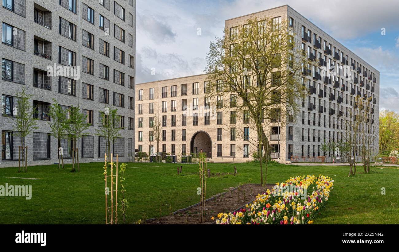 Faceades of newly built flats in Hamburg's Pergolenviertel. 1700 rental flats (partly social housing) habe been built by 2023 Stock Photo