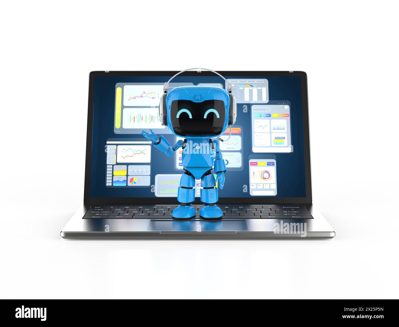 Automation office worker concept with 3d rendering ai personal assistant robot work with computer notebook Stock Photo