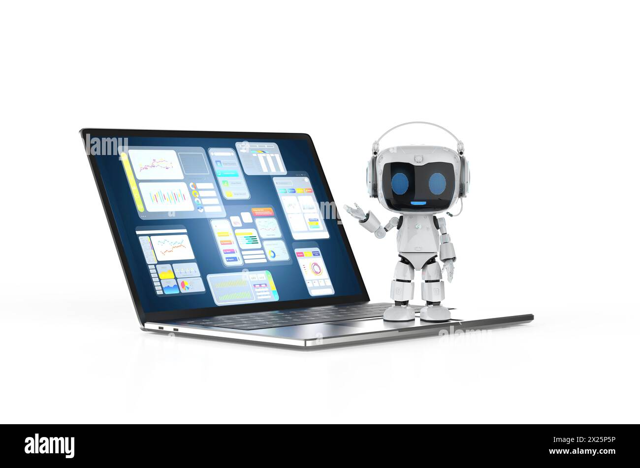 Automation office worker concept with 3d rendering ai personal assistant robot work with computer notebook Stock Photo