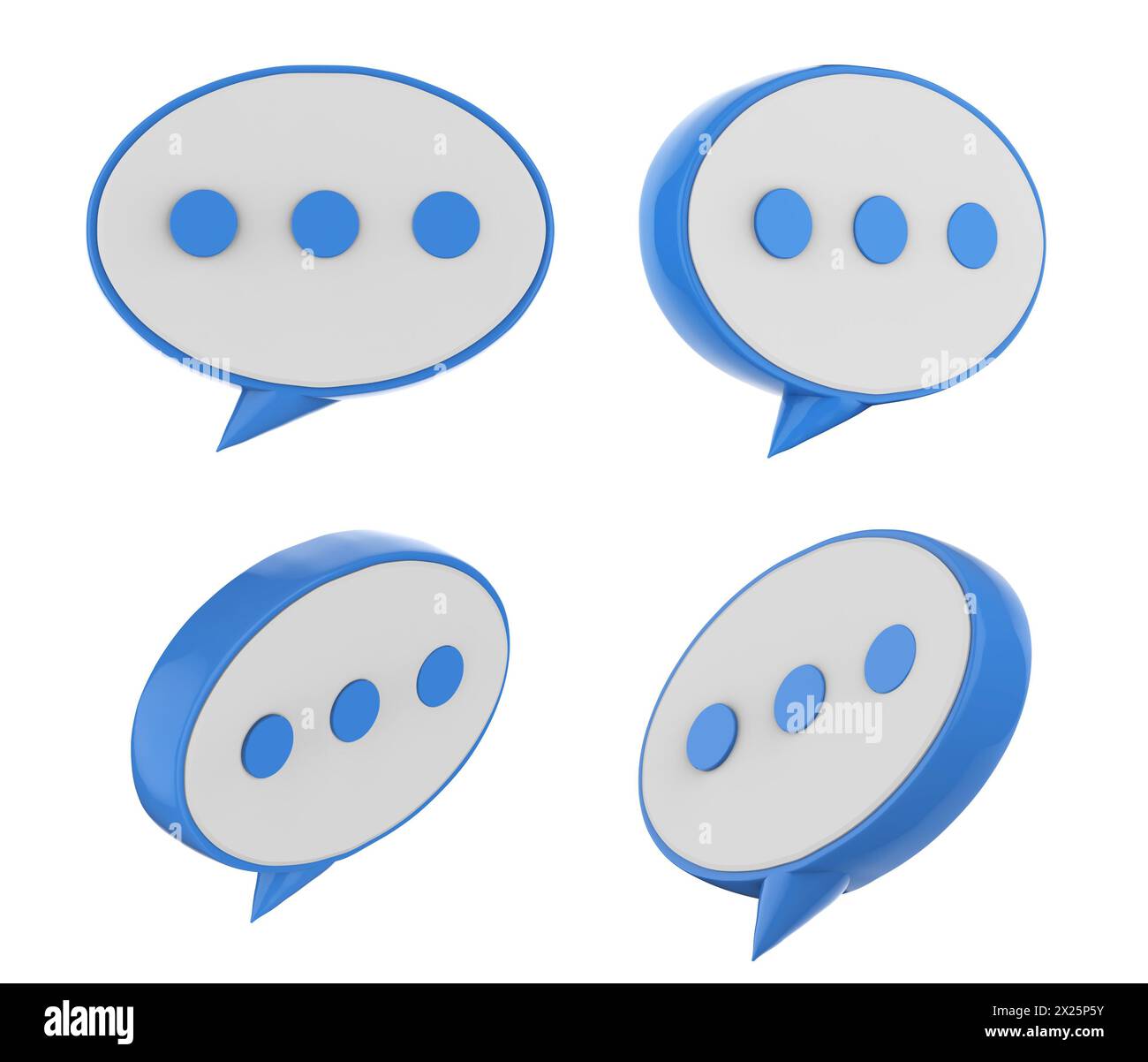 3d rendering set of speech bubbles with dot in various angles isolated on white background Stock Photo
