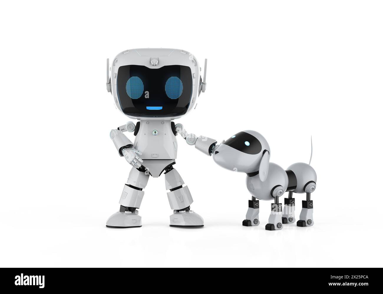3d rendering cute artificial intelligence personal assistant robot with dog robot Stock Photo