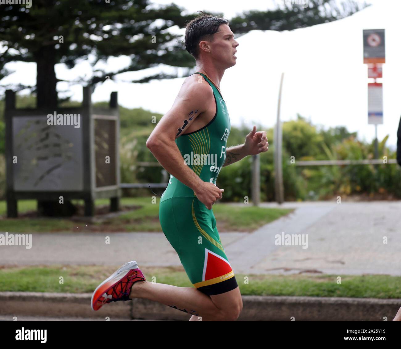 Jamie Riddle, of South Africa, at the 2024 World Triathlon Cup ...