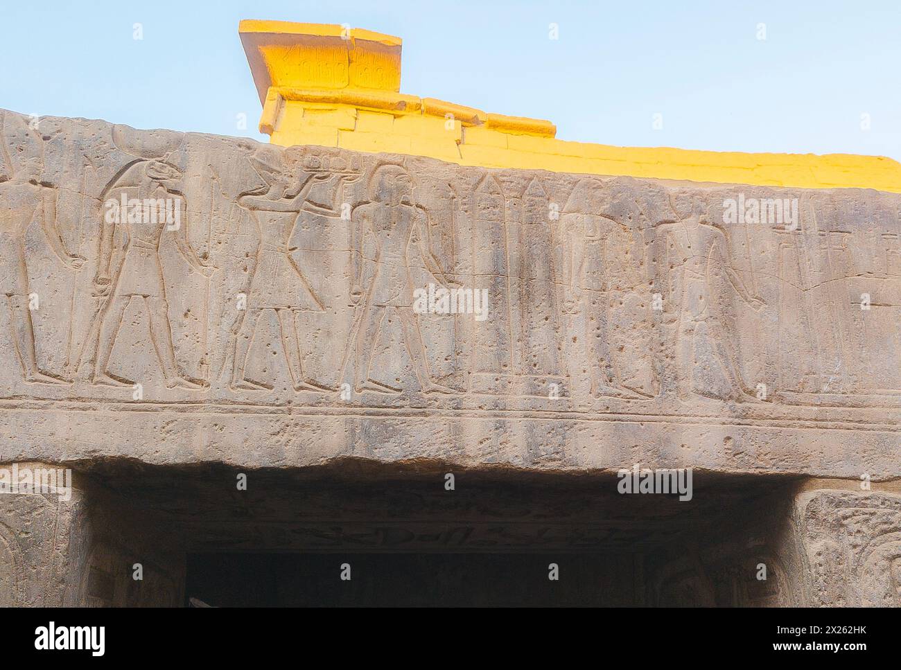 Egypt, Luxor temple, Abu el Haggag mosque, obelisks carved on the architrave. Stock Photo