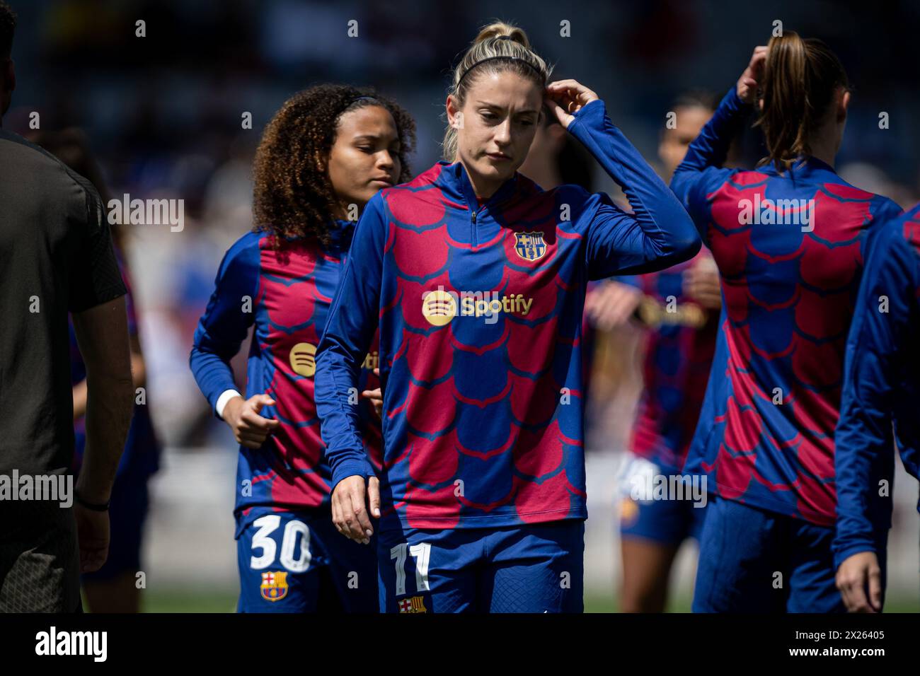 Alexia Putellas (FC Barcelona) warms up during a Women's UEFA Champions League first-leg semifinal match between FC Barcelona and Chelsea Women at Estadi Olimpic Lluis Companys, in Barcelona, ,Spain on April 20, 2024. Photo by Felipe Mondino Stock Photo