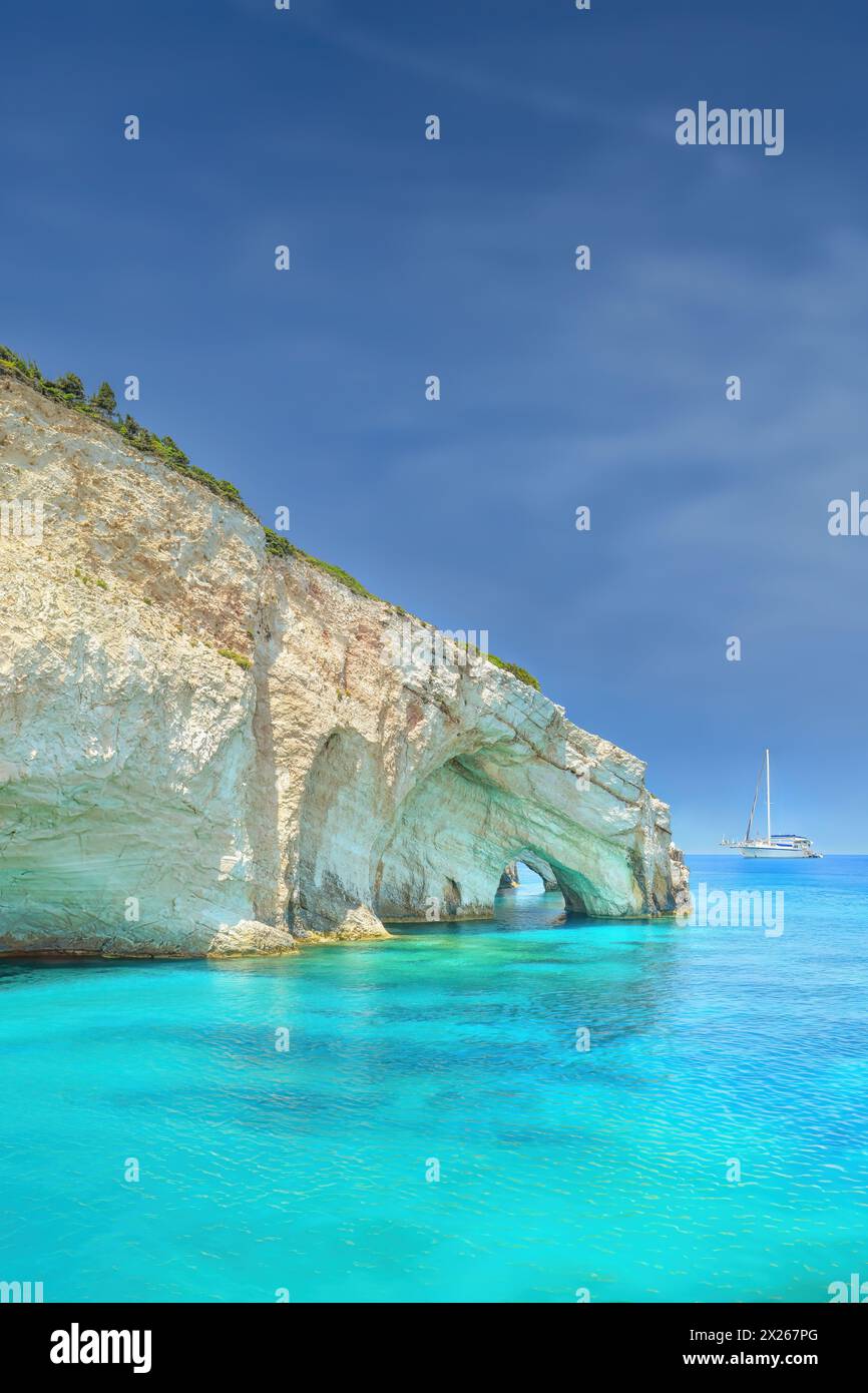 A view of the Blue Caves in Zakynthos, Greece Stock Photo