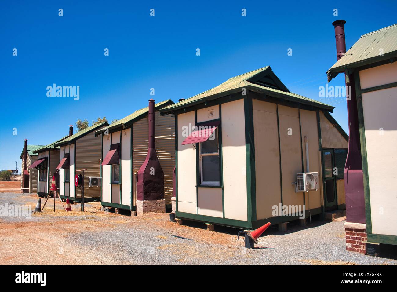 Traditional cottages for miners and tourists in the outback town of Cue, Western Australia Stock Photo