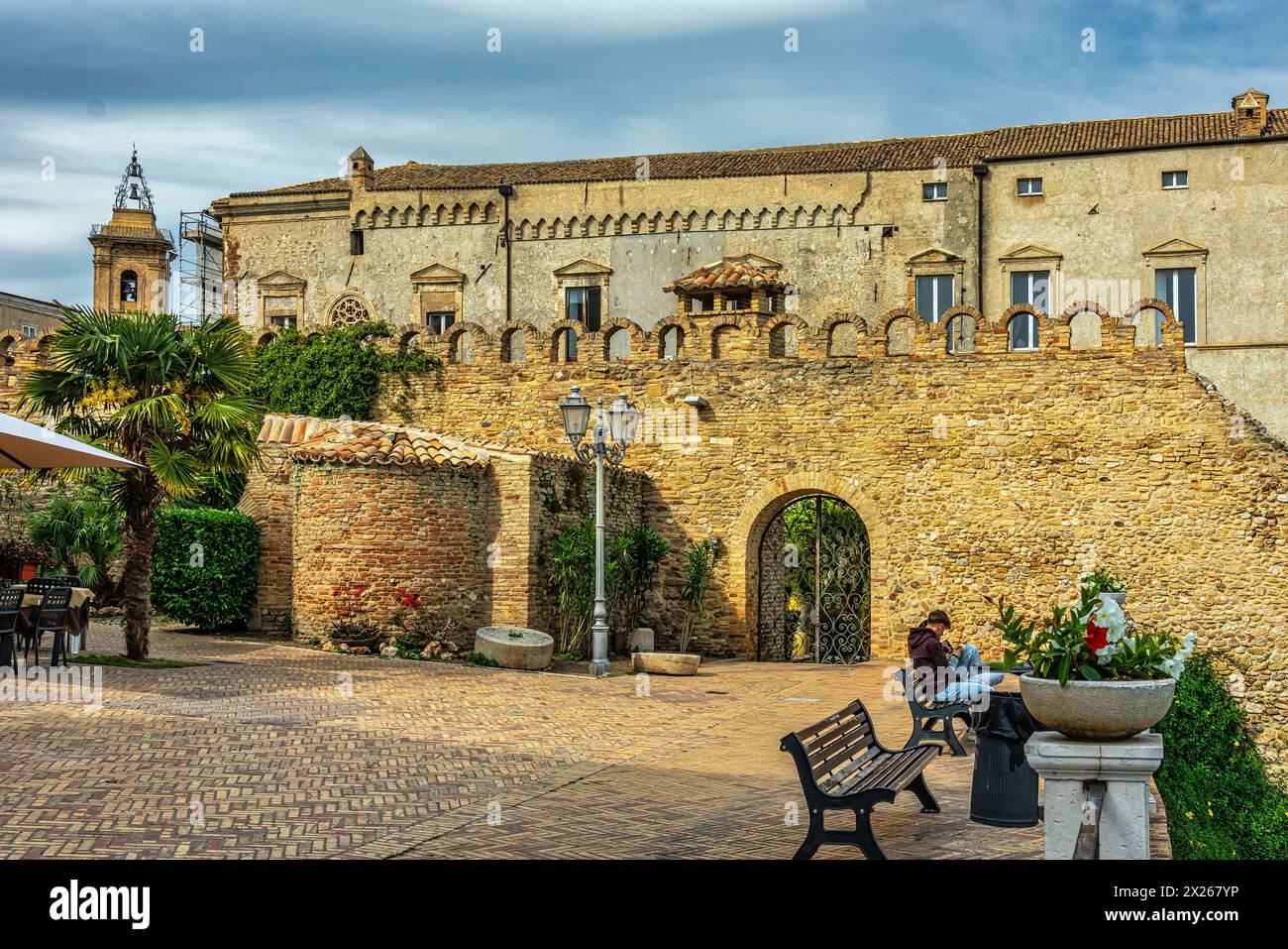 The Palazzo D'Avalos and the Neapolitan garden, surrounded by terracotta brick walls, seen from the Loggia Amblingh. Vasto, Chieti province, Abruzzo Stock Photo