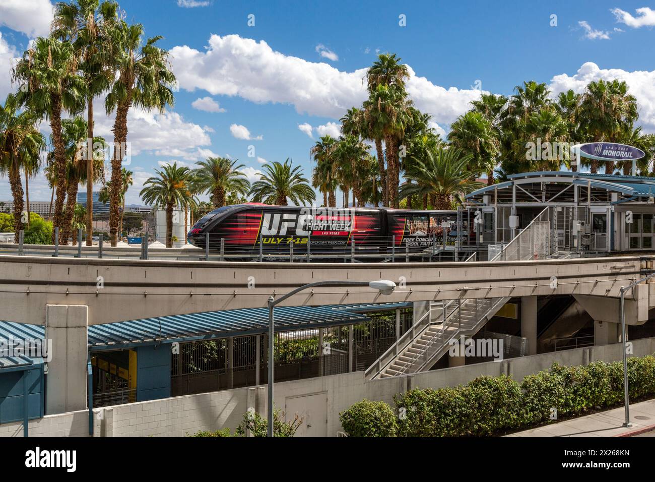 Las Vegas, Nevada.  Monorail Passing through Station. Stock Photo
