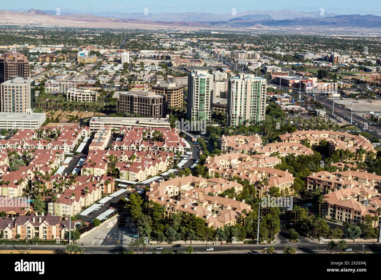 Las Vegas, Nevada.  Urban Development and the Las Vegas Valley as seen from the High Roller, World's Tallest Observation Wheel as of 2015. Stock Photo