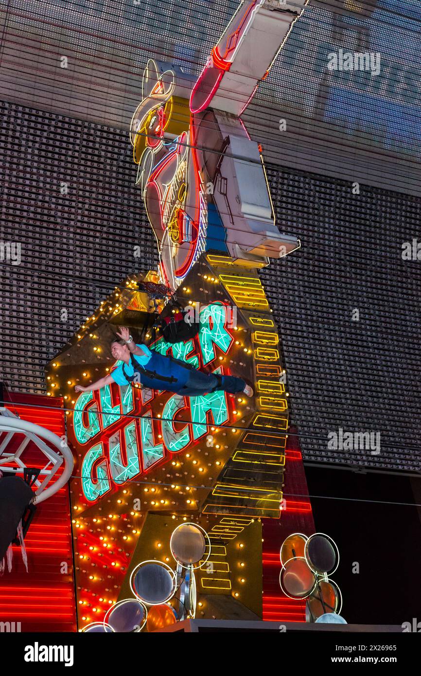 Las Vegas, Nevada. Fremont Street. Glitter Gulch Cowgirl Sign, with