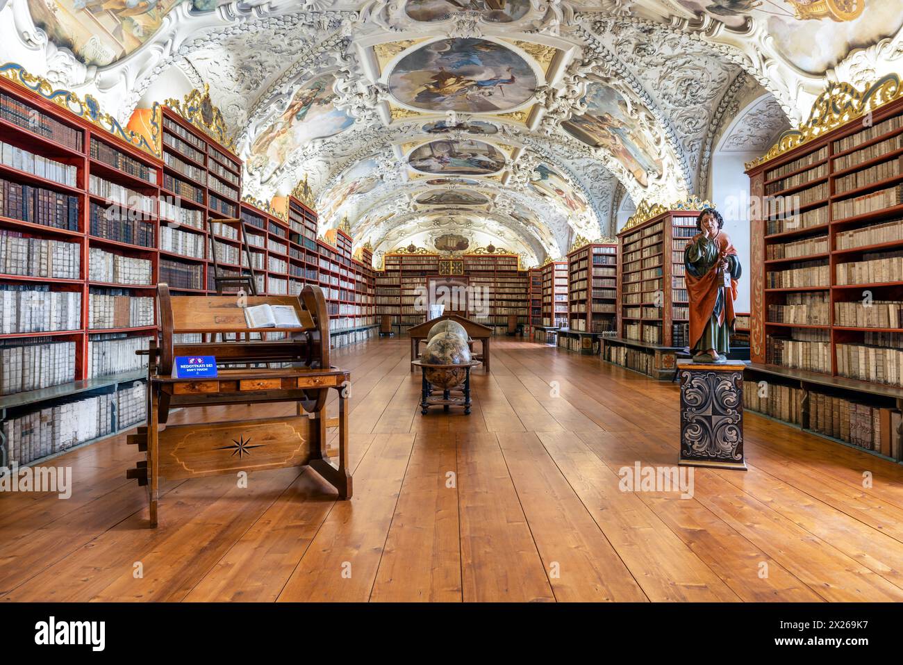 Prague, Czech Republic - July 25, 2024: Medieval Library Stahov Monastory with beautiful painted ceiling in Prague, Czech Republic Stock Photo