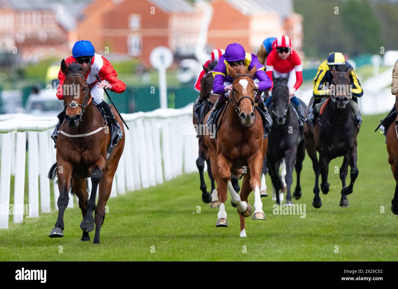 Newbury, United Kingdom , Saturday 20th April 2024. Esquire and Daniel Tudhope win the Watership Down Stud Too Darn Hot Greenham Stakes Group 3 for trainer David O'Meara and owner Cheveley Park Stud.. Credit JTW Equine Images / Alamy Live News Stock Photo