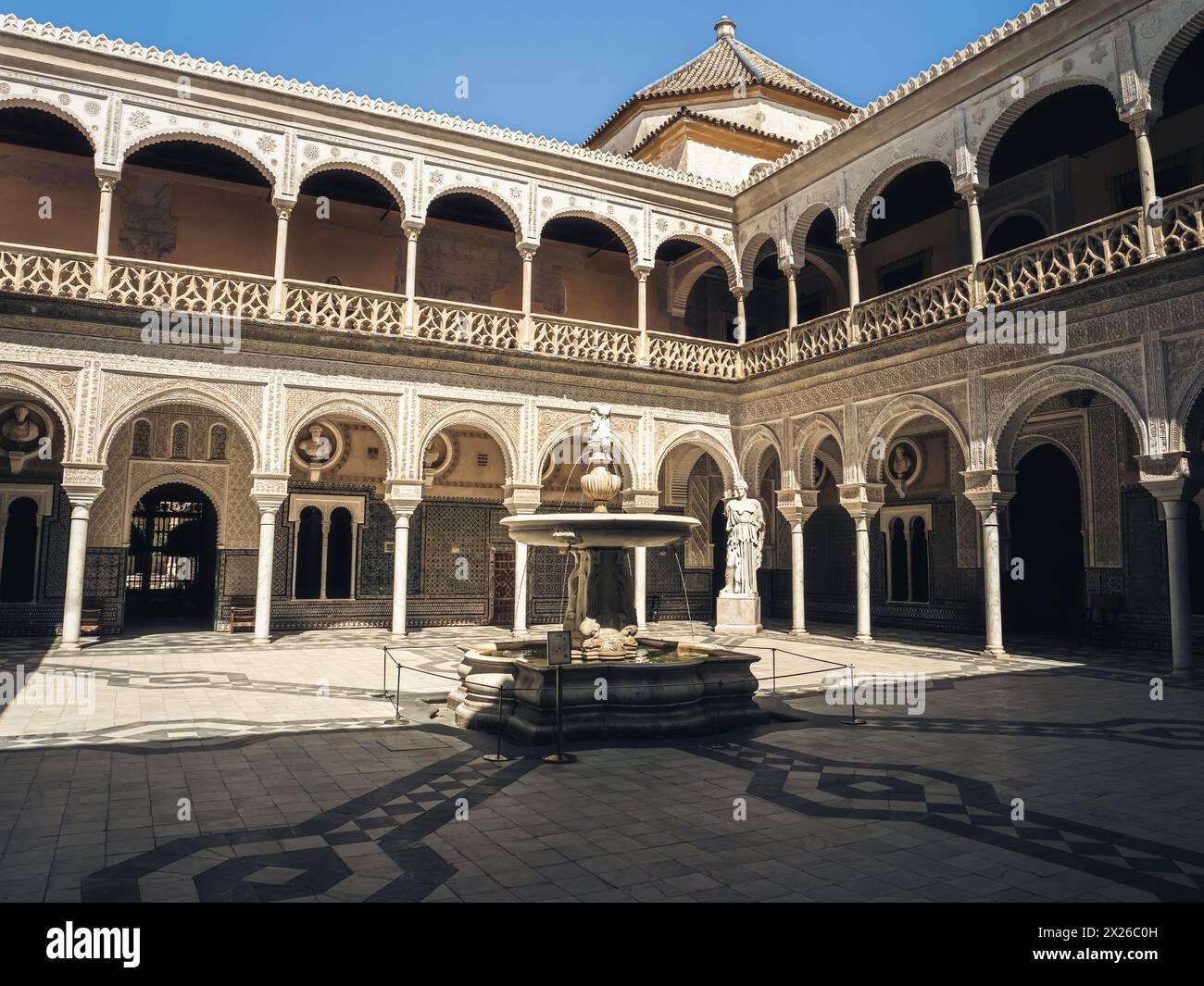 Seville, courtyard named Patio Principal of La Casa De Pilatos. The ...