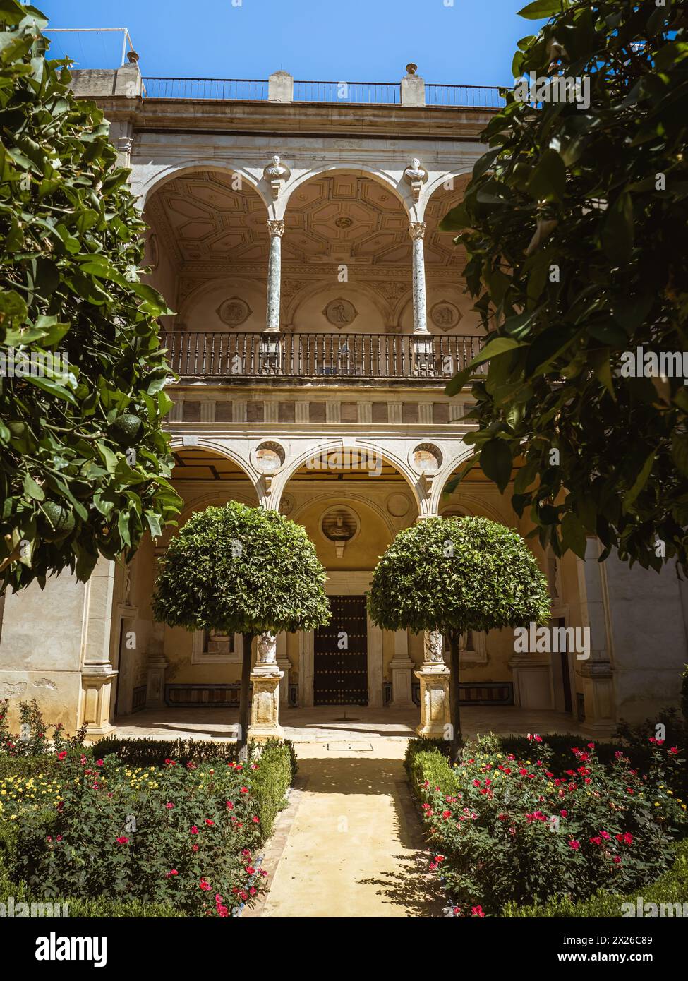 Small Garden (Jardin Chico) at Casa de Pilatos (Pilates House) Palace Interior - Seville, Andalusia, Spain Stock Photo