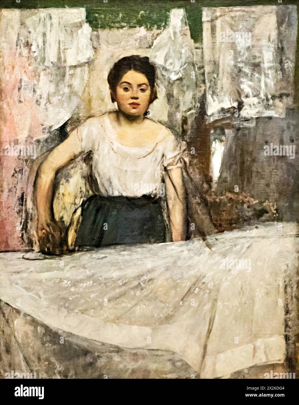 Woman Ironing, 1869 (Painting) by Artist Degas, Edgar (1834-1917) French. Stock Vector