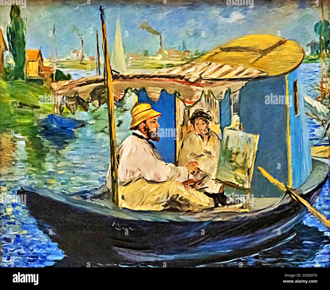 Monet in his Floating Studio, 1874 (Painting) by Artist Manet, Edouard (1832-83) French. Stock Vector