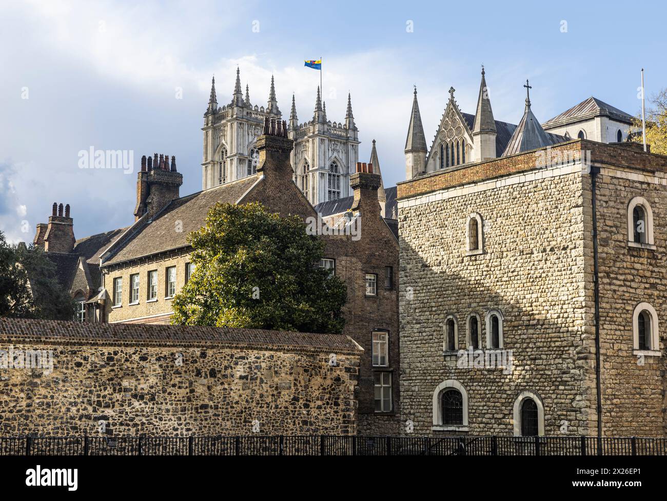 View of the back of Westminster Abbey from Parliament in Westminster London Stock Photo