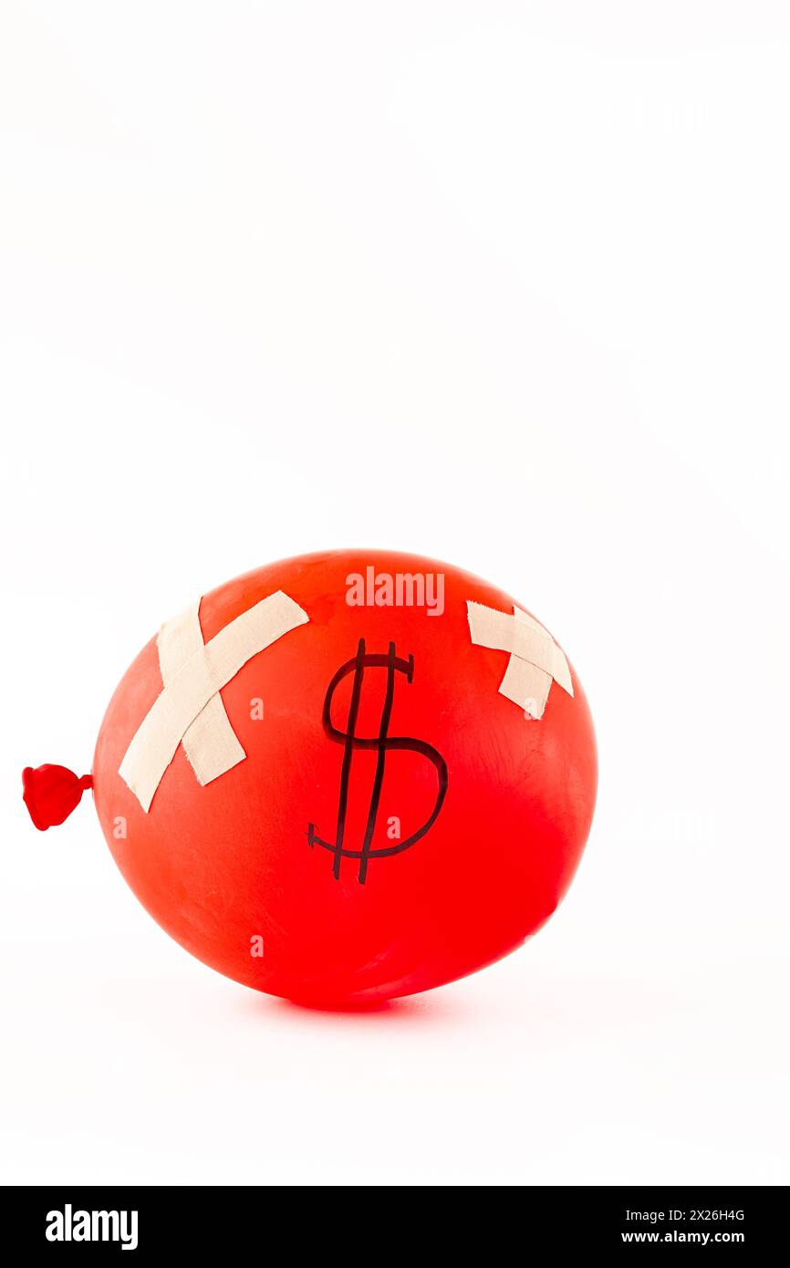 Dollar sign on red balloon isolated on white background. Stock Photo