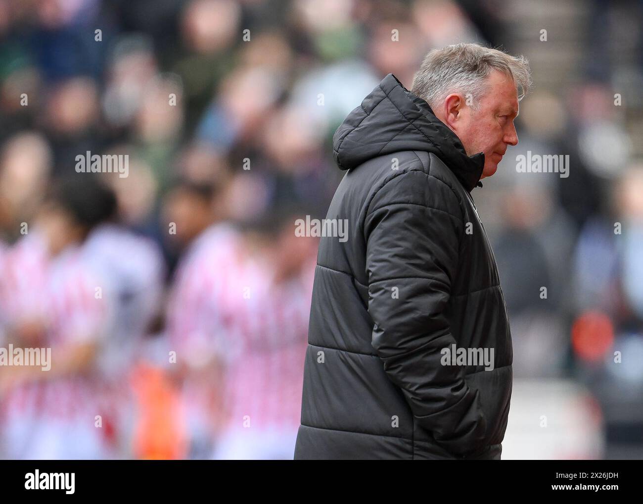 Neil Dewsnip Technical Director of Plymouth Argyle looks dejected after Tyrese Campbell of Stoke City scores to make it 1-0  during the Sky Bet Championship match Stoke City vs Plymouth Argyle at Bet365 Stadium, Stoke-on-Trent, United Kingdom, 20th April 2024  (Photo by Stan Kasala/News Images) Stock Photo