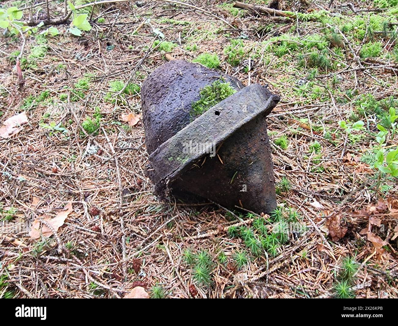 The Panzerfaust is a German hand-held anti-tank weapon from World War II. A tourist found it in the place where the so-called Iron Curtain ran. The pi Stock Photo