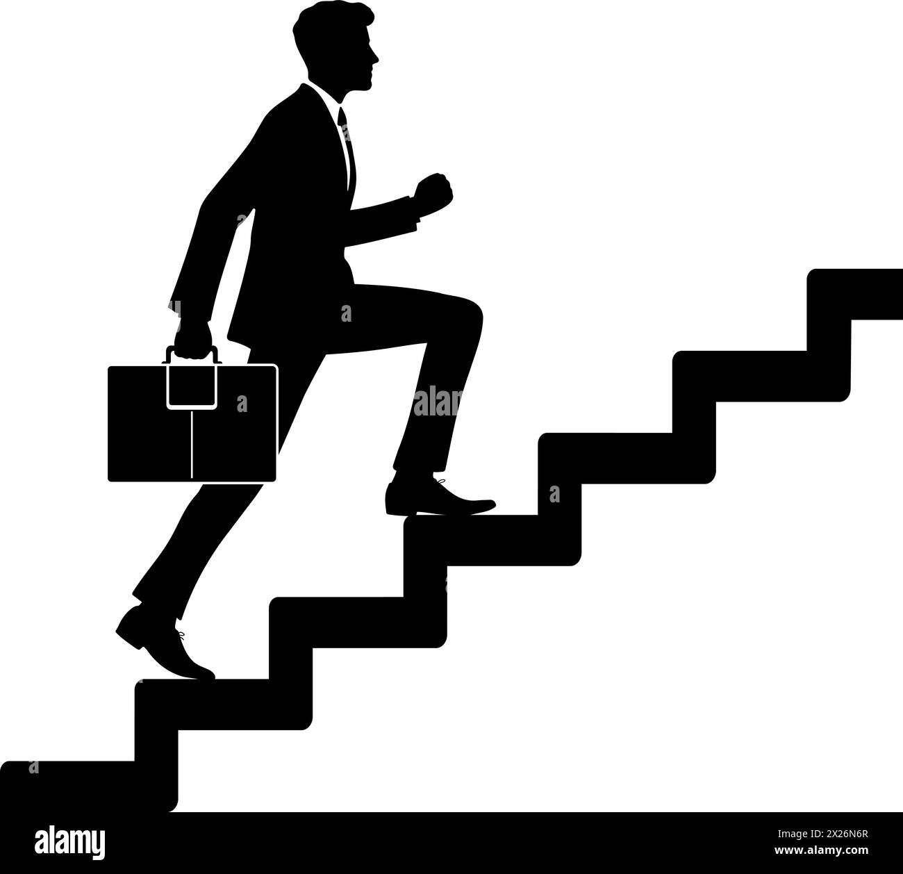 Businessman climb up stairs silhouette. Vector illustration Stock Vector