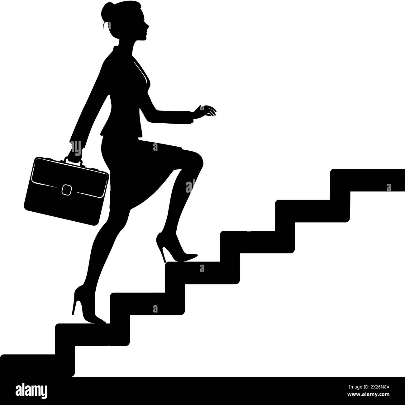 Businesswoman climb up stairs silhouette. Vector illustration Stock Vector