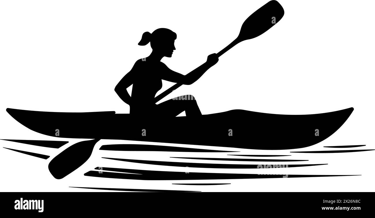 Woman kayaking silhouette. Vector illustration Stock Vector