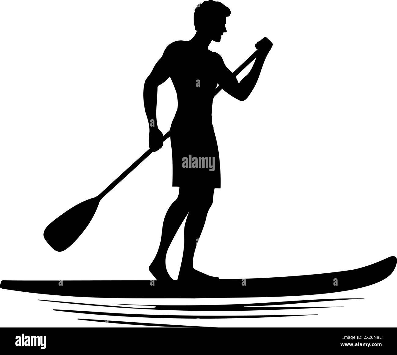 Man Paddle boarder silhouette. Vector illustration Stock Vector
