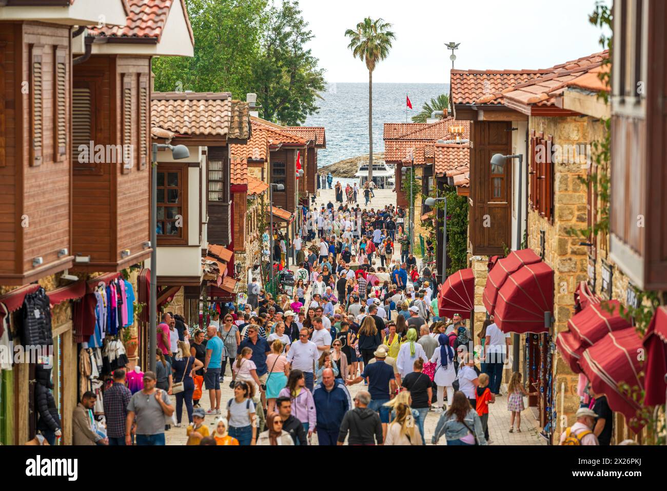 Side, Manavgat, Turkey – April 9, 2024: Liman Street of Side town of Antalya's Manavgat district Stock Photo
