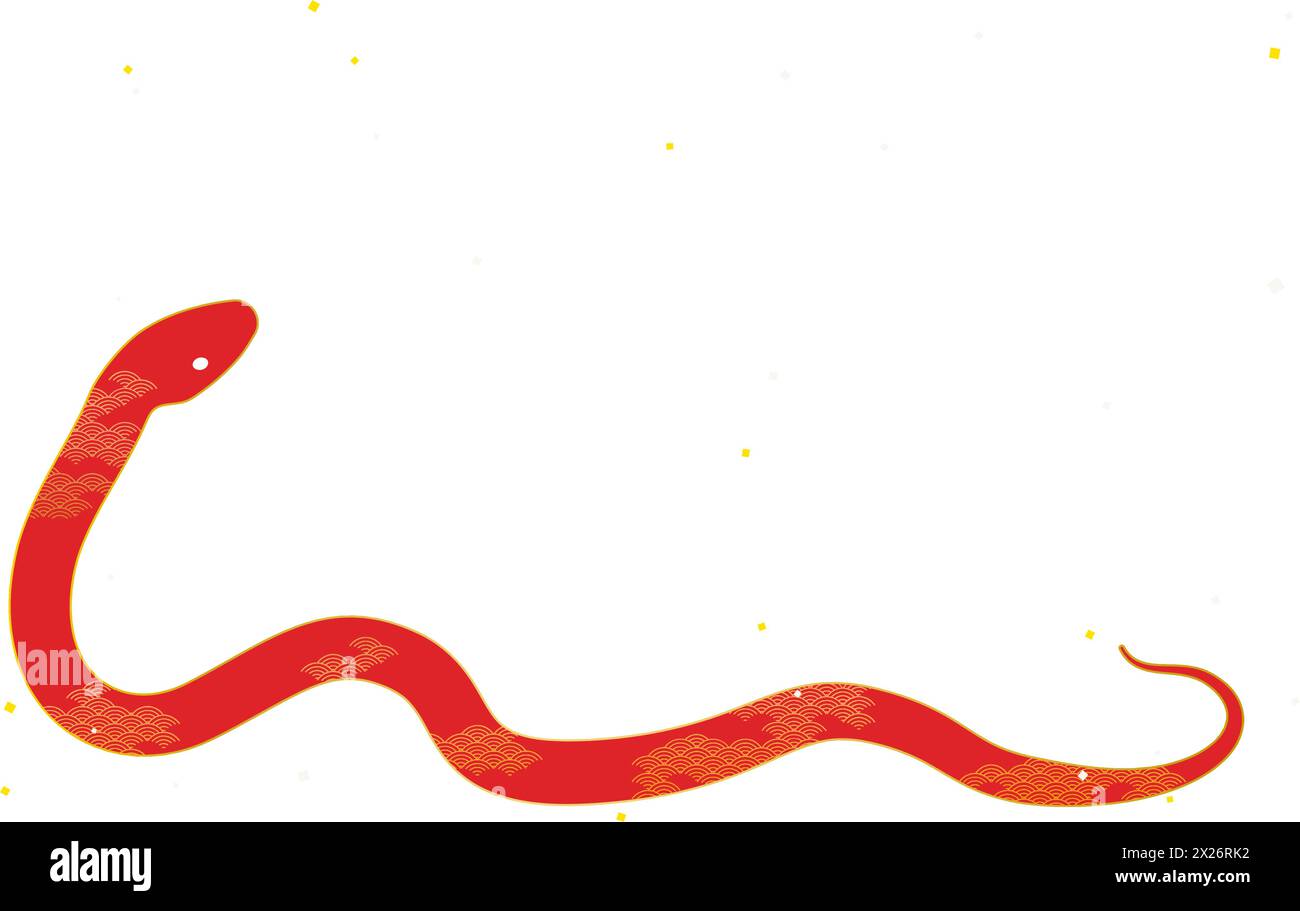 Japanese patterned red snake and gold confetti, Vector Illustration ...