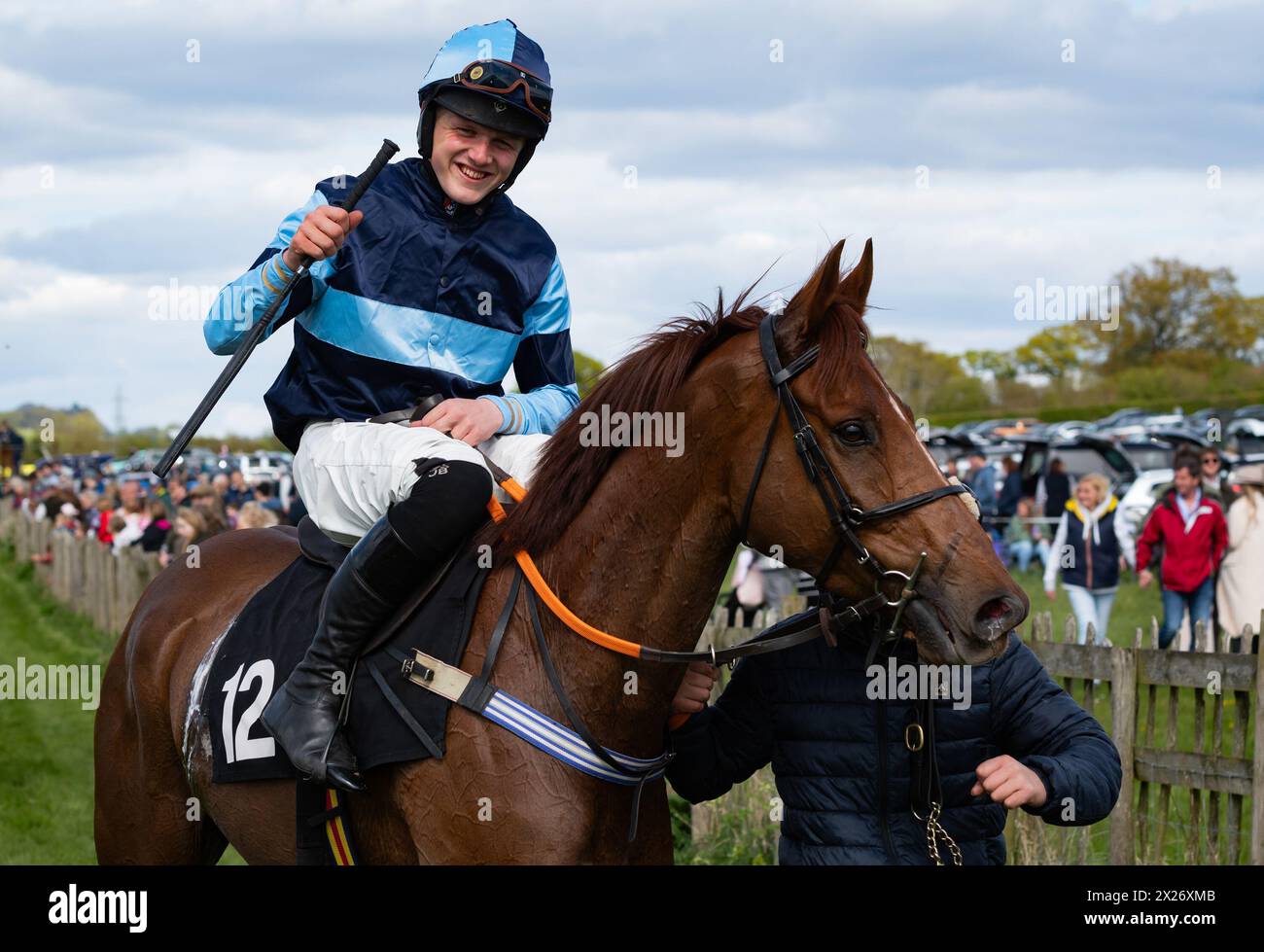 Chaddesley Corbett Racecourse, Worcestershire, Saturday 20th April 2024; Jeux D'Eau and jockey Huw Edwards win the 2024 running of the Lady Dudley Cup Mens Open Race for trainer Laura Richardson and owners Laura Richardson & David Heys . Credit JTW Equine Images / Alamy Live News. Stock Photo