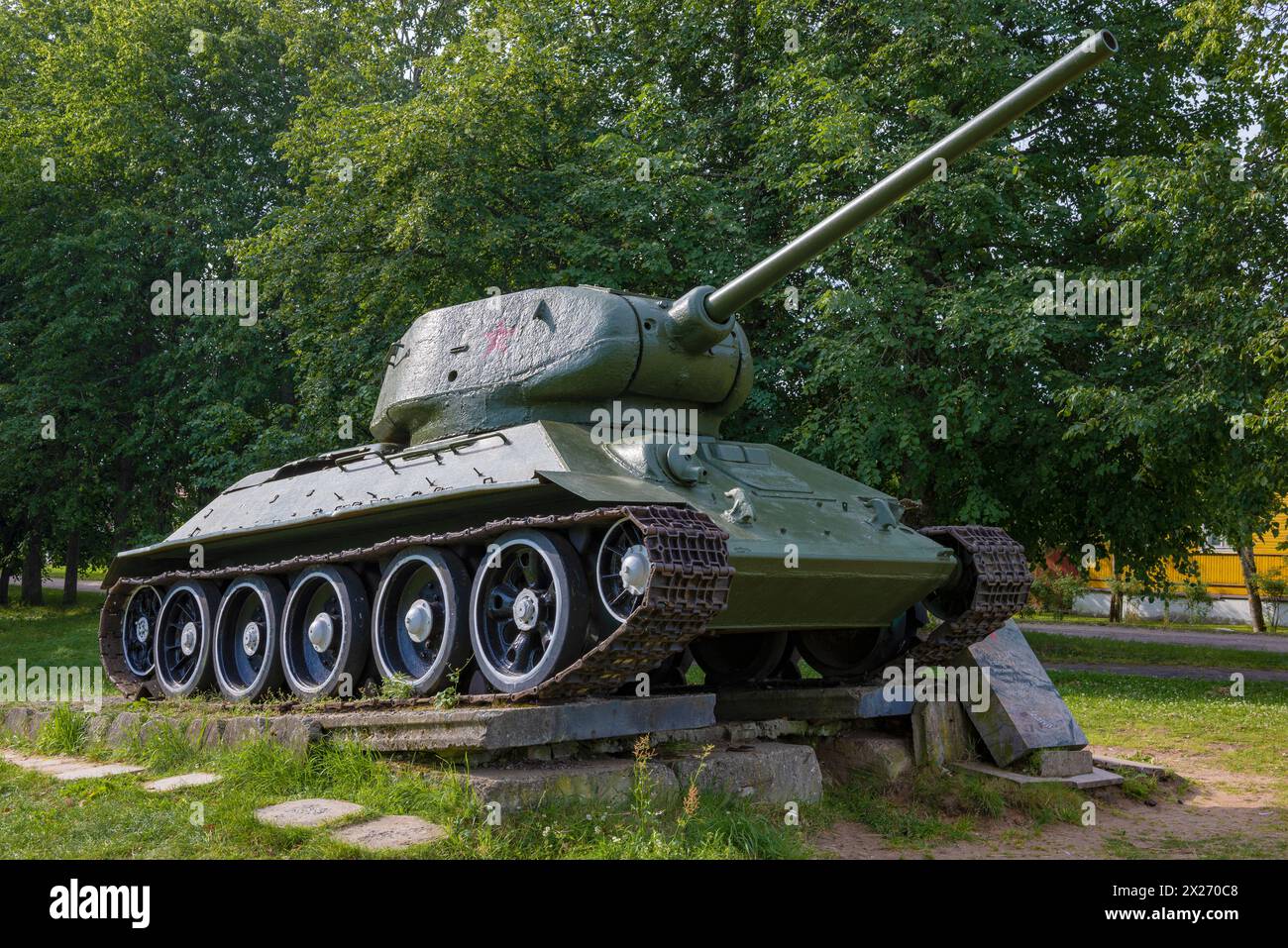 GDOV, RUSSIA - JULY 19, 2020: T-34-85 - tank monument close-up July day Stock Photo