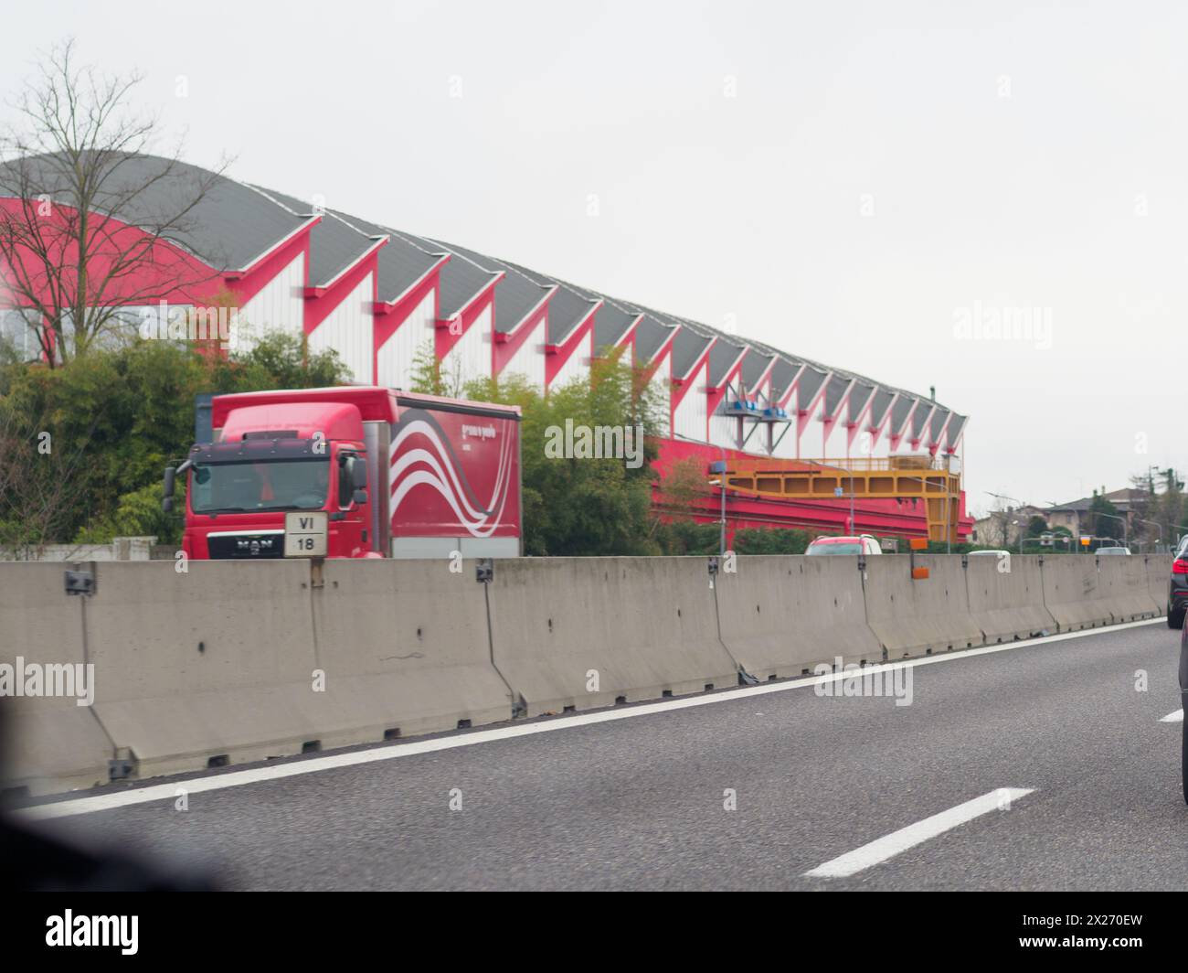 Milan, Italy - April 26th 2023 Circulating on a highway under cloudy conditions, A1 A8 highway near Milan, Italy Stock Photo
