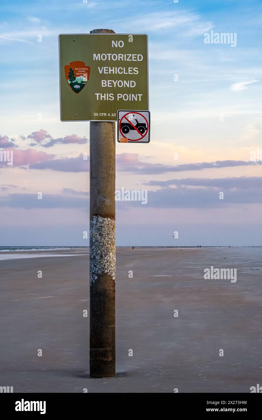 National Park Service sign at the Fort Matanzas Beach Drive Access on Anastasia Island in Crescent Beach, Florida, near St. Augustine. (USA) Stock Photo