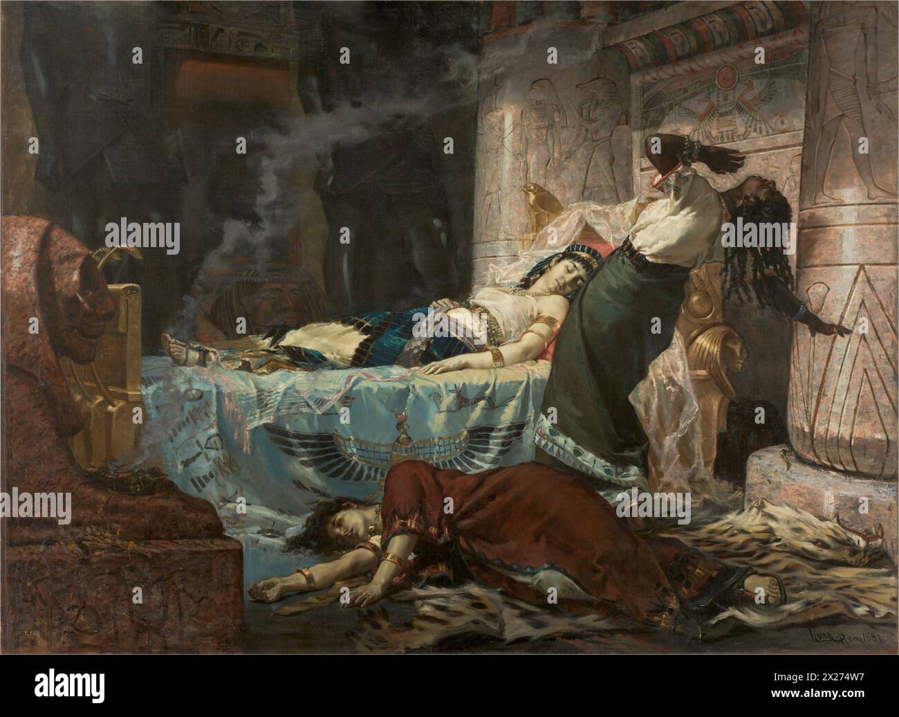The Death of Cleopatra (Spanish: La muerte de Cleopatra),[1] also known simply as Cleopatra,[2] is an 1881 oil painting on canvas by the Filipino painter Juan Luna, Stock Photo