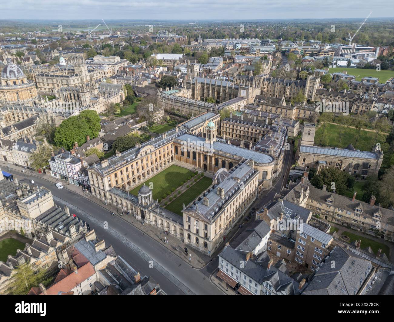 Aerial view of The Queen's College, University of Oxford, Oxford, UK. Stock Photo
