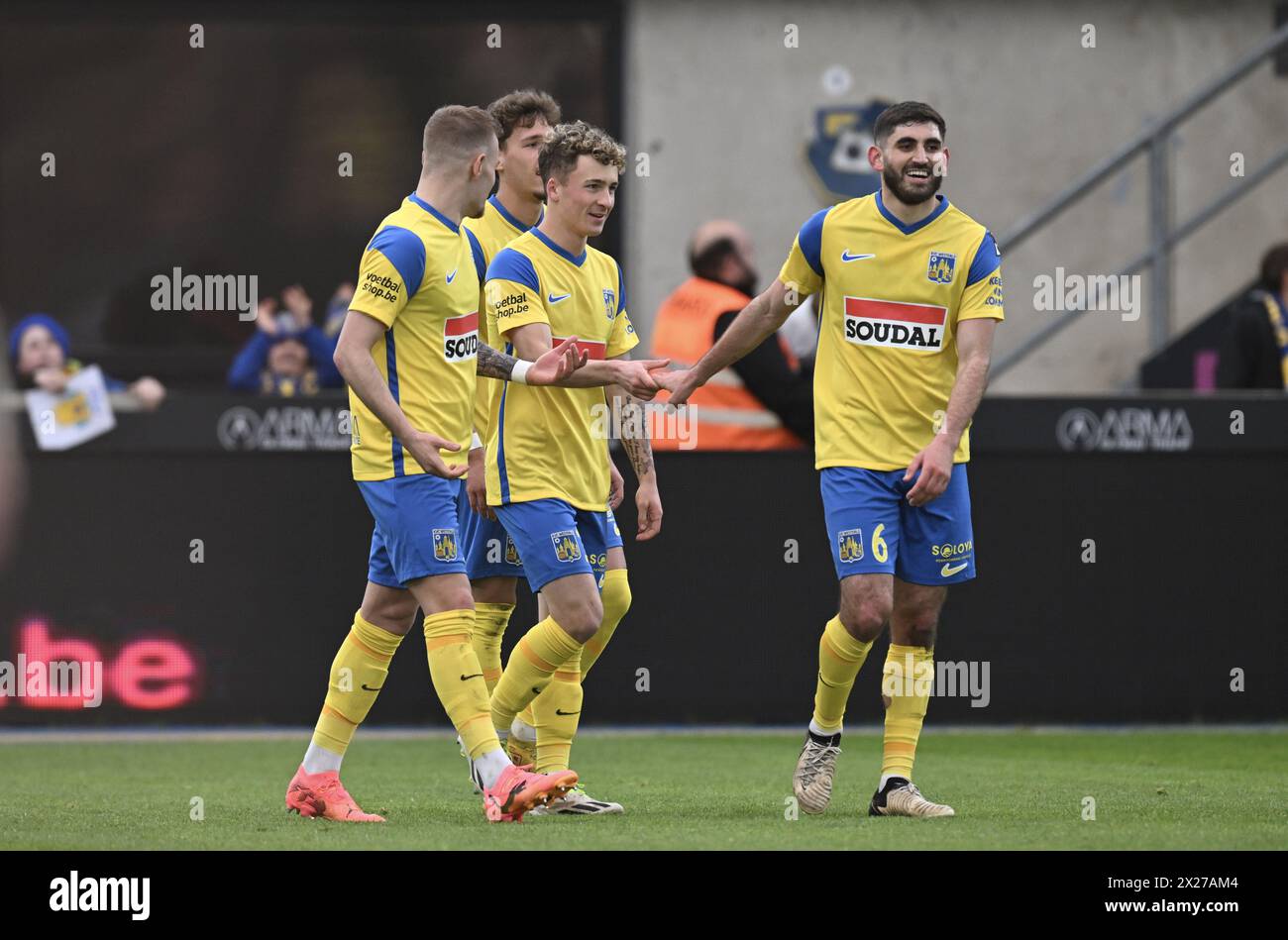 Westerlo, Belgium. 20th Apr, 2024. Westerlo's Griffin Yow celebrates