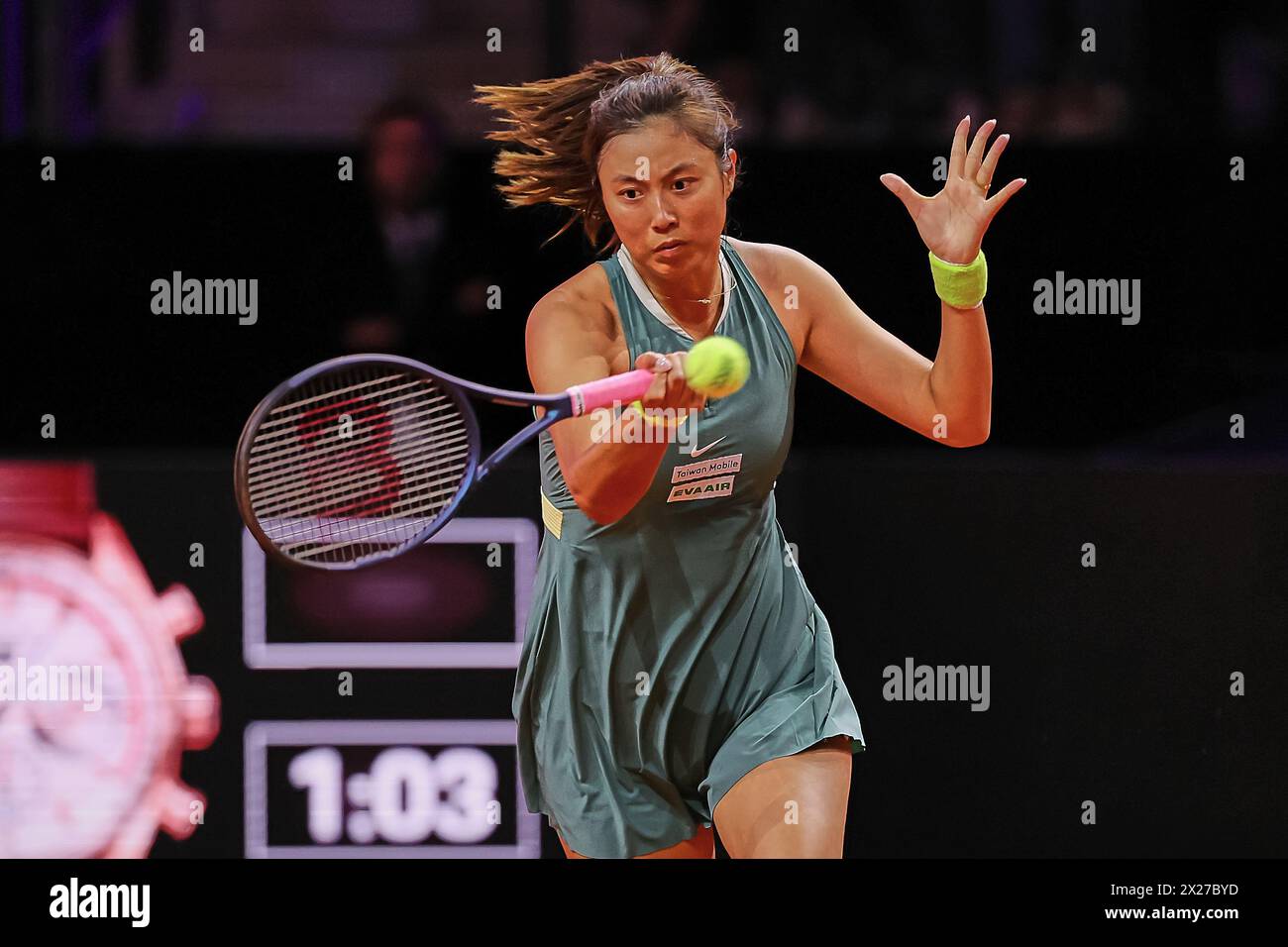 Stuttgart, Baden-Wuerttemberg, Germany. 20th Apr, 2024. Hao-Ching Chan (TPE) returns with forehand during the 47. Porsche Tennis Grand Prix Stuttgart - WTA500 (Credit Image: © Mathias Schulz/ZUMA Press Wire) EDITORIAL USAGE ONLY! Not for Commercial USAGE! Stock Photo