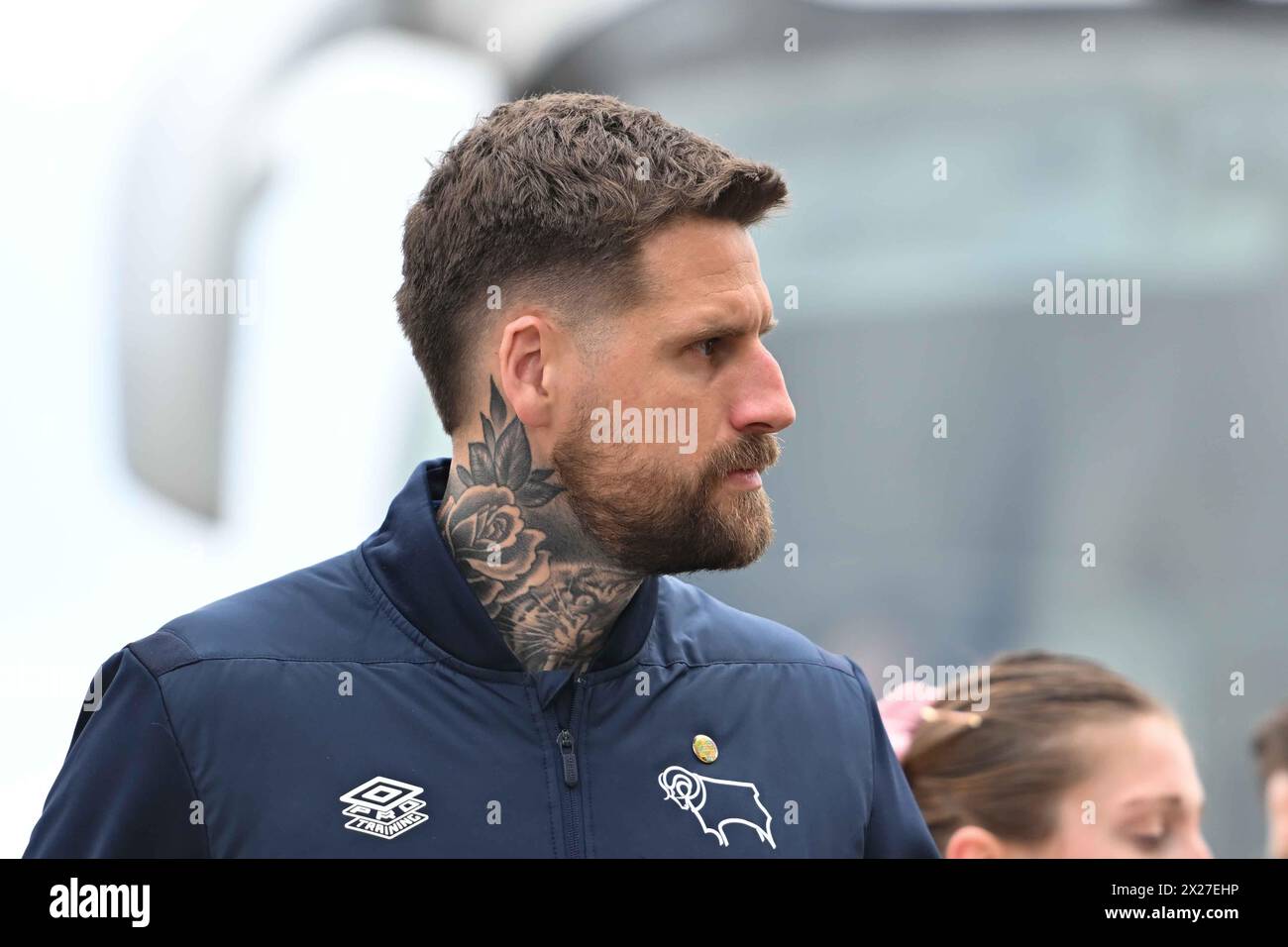 Sonny Bradley (5 Derby) arrives at the Sky Bet League 1 match between Cambridge United and Derby County at the Cledara Abbey Stadium, Cambridge on Saturday 20th April 2024. (Photo: Kevin Hodgson | MI News) Credit: MI News & Sport /Alamy Live News Stock Photo