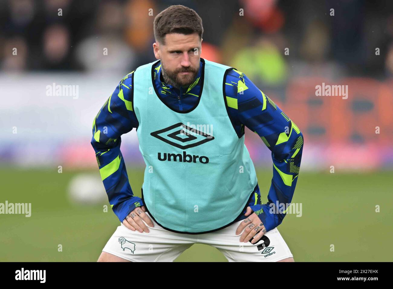 Sonny Bradley (5 Derby) warms up during the Sky Bet League 1 match between Cambridge United and Derby County at the Cledara Abbey Stadium, Cambridge on Saturday 20th April 2024. (Photo: Kevin Hodgson | MI News) Credit: MI News & Sport /Alamy Live News Stock Photo