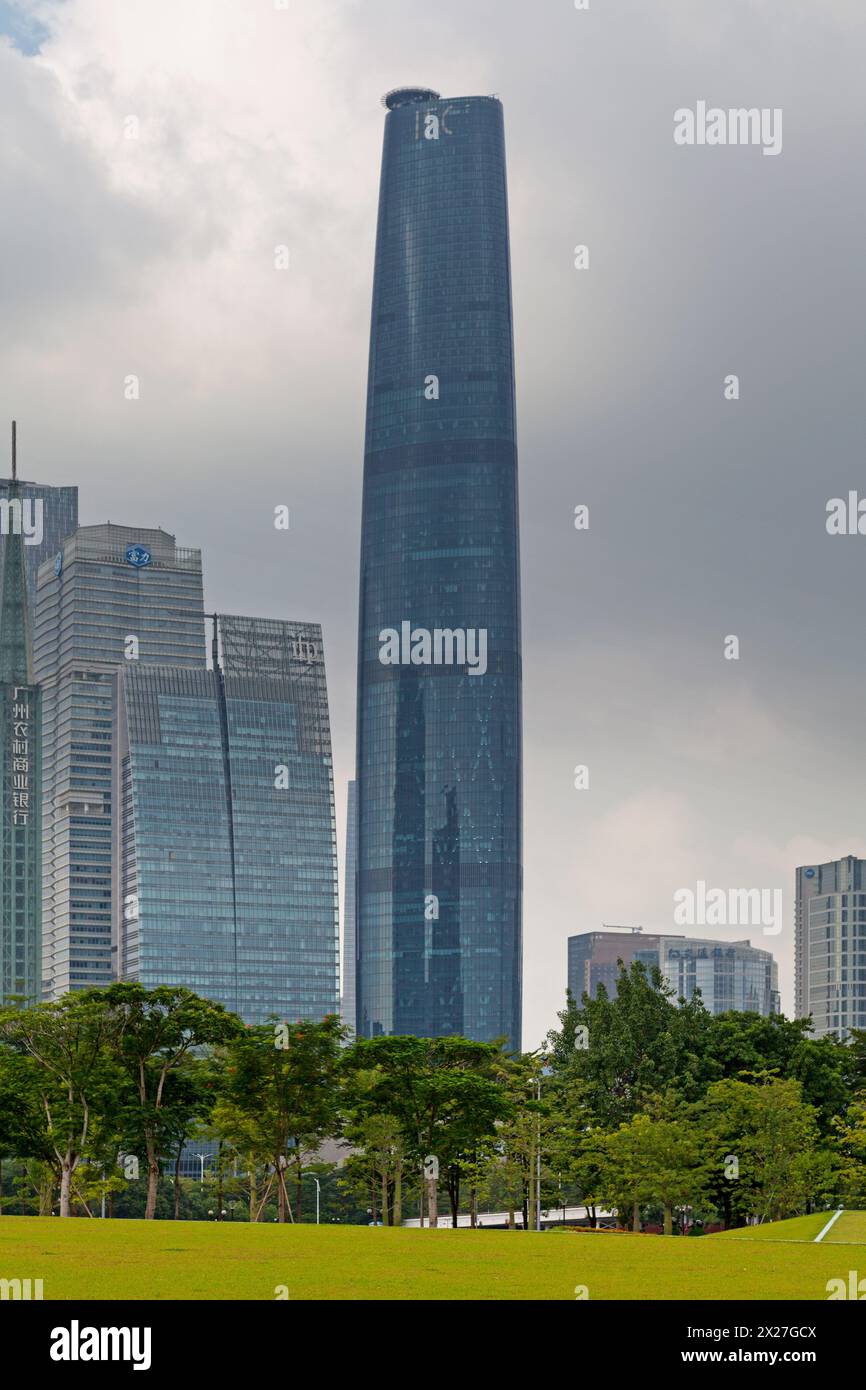 Guangzhou, China - August 15 2018: The Guangzhou International Finance Centre (also called Guangzhou West Tower) is a 103-storey, 438.6 m (1,439 ft) s Stock Photo