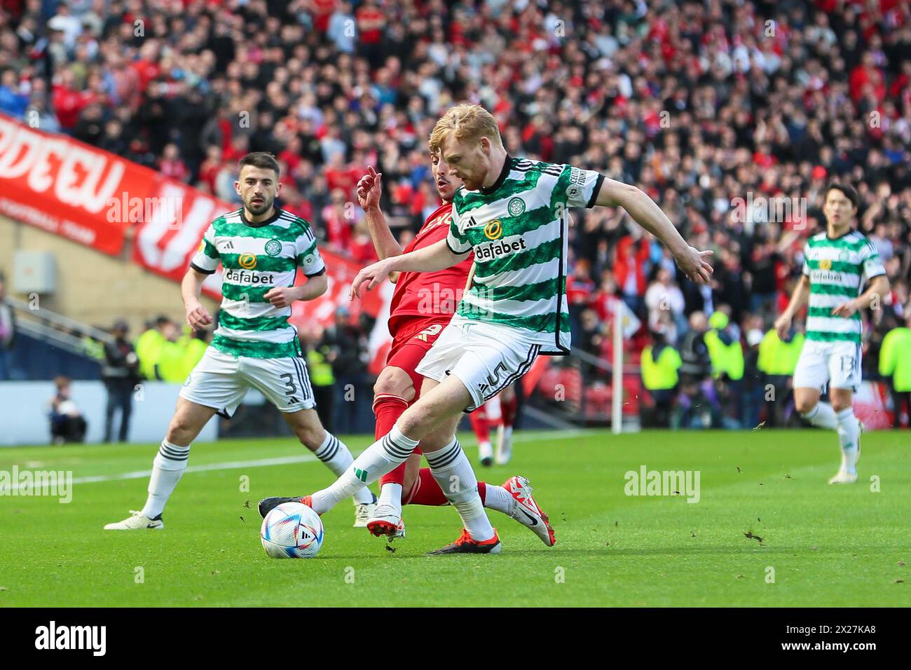 Glasgow, UK. 20th Apr, 2024. In the first round of the Scottish Gas Men's Scottish Cup semi-finals, Aberdeen play Celtic at Hampden Park, Glasgow, UK. Credit: Findlay/Alamy Live News Stock Photo