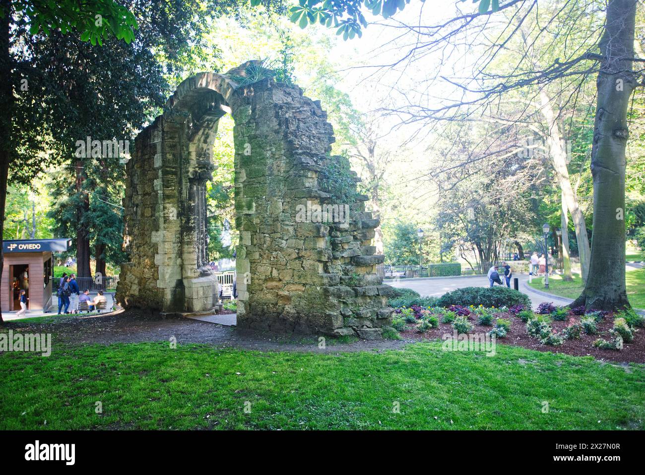 Arch of the doorway of the Romanesque church of San Isidoro, located in the Campo de San Francisco park. Oviedo, Asturias, Spain Stock Photo