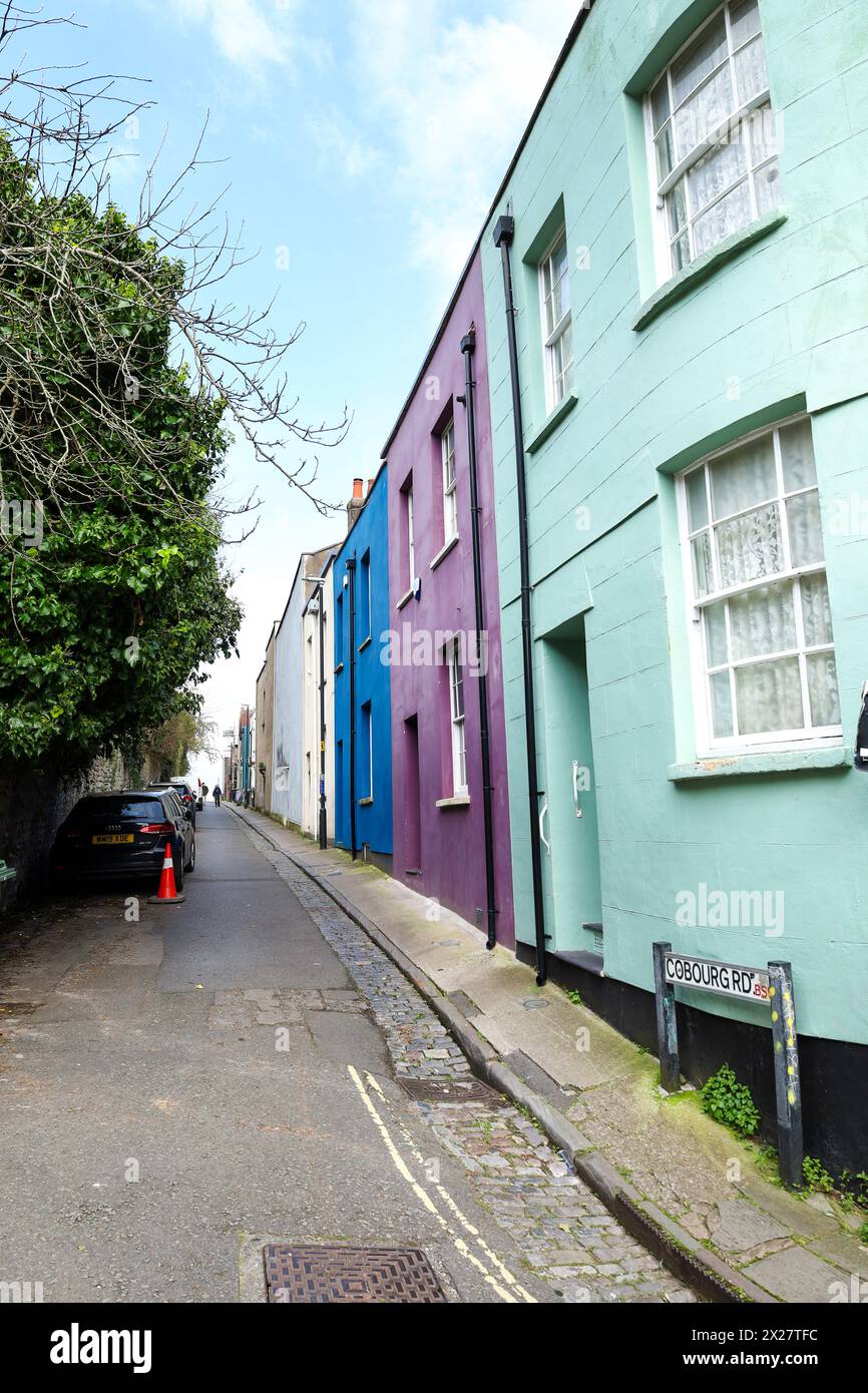 Bristol, England- March 30, 2024: Narrow street with colorful houses in Eastville neighborhood in Bristol city Stock Photo