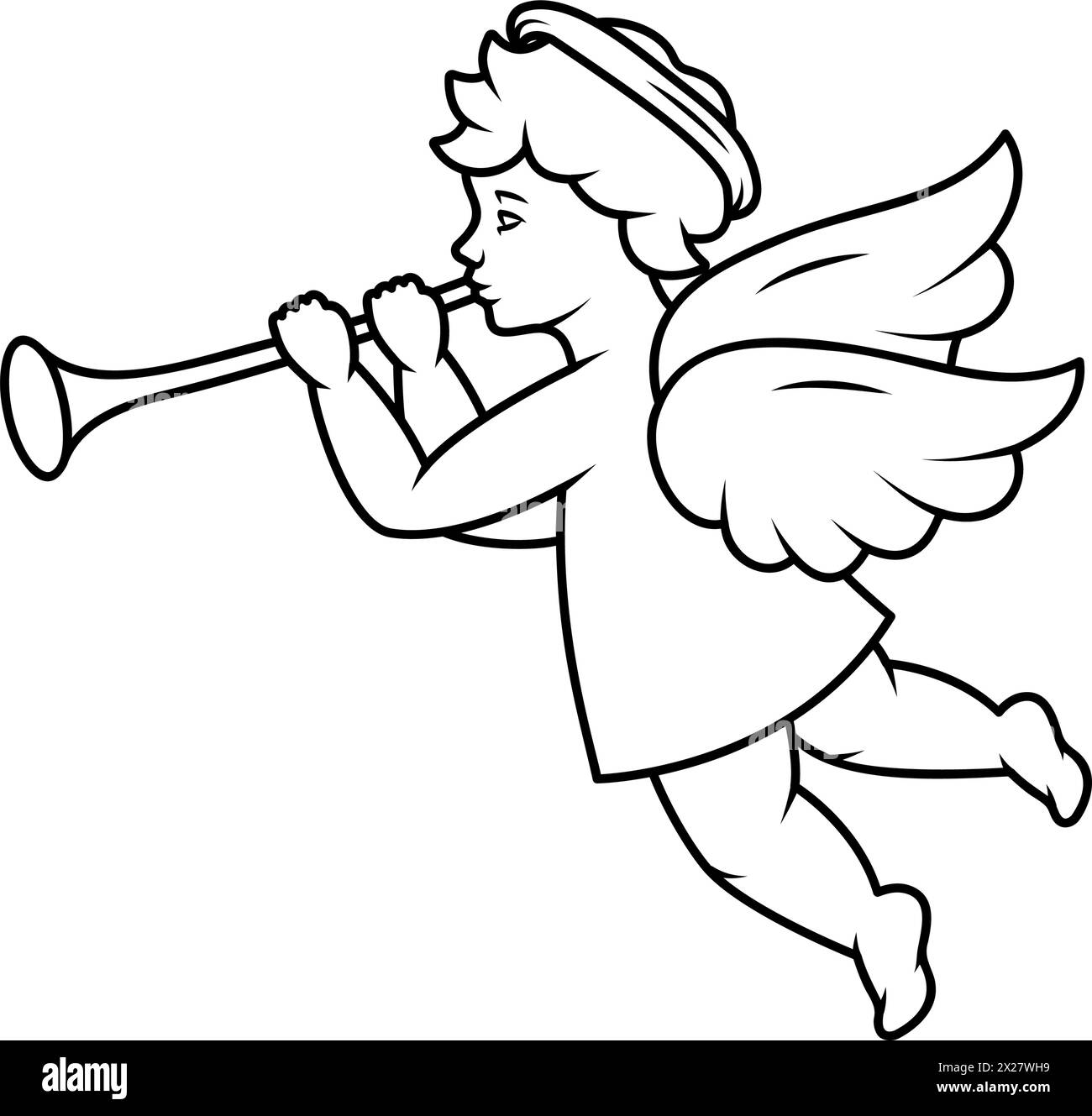 Herald angel blowing trumpet. Angel with a wings. Valentine's day. Vector illustration. Stock Vector